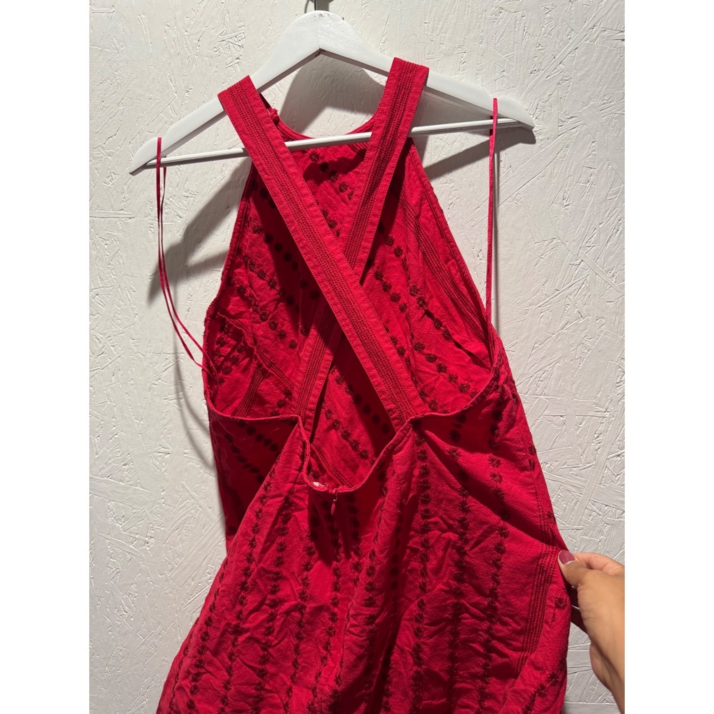 Free People Juni Mini Dress Red Embroidered Halter Open Back Size Large - Picture 6 of 9